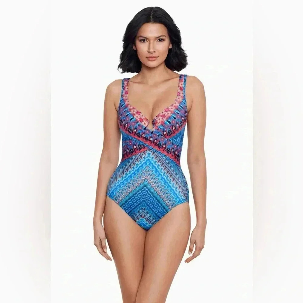 Miraclesuit Blue and Pink One Piece Swimsuit